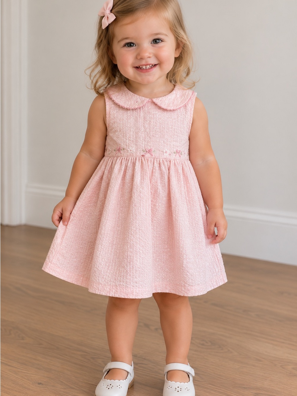 Kru Little Sleeveless pink Floral Embroidered Dress Size 18 Months y2k